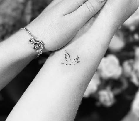 Dainty Dove Tattoos For Women, Dove Wrist Tattoos For Women, Pretty Dove Tattoo, Dove Line Art Tattoo, Delicate Dove Tattoo, Mini Dove Tattoo, One Line Dove Tattoo, Dove Tattoo For Lost Loved One, Dove Small Tattoo