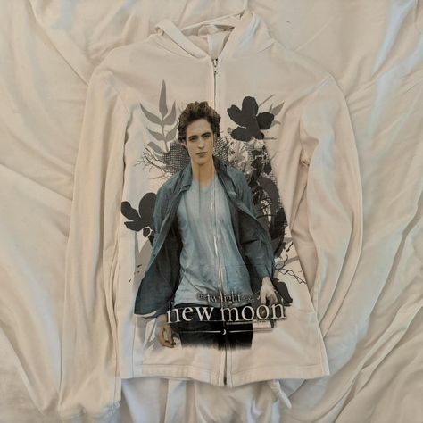 white Twilight new moon zip up hoodie. i get so many... - Depop Twilight Dust Jackets, Twilight Zip Up Hoodie, New Moon Twilight, Disney Zip Up Hoodie, Twilight New Moon, Twilight Saga, New Moon, Costume Design, Zip Ups