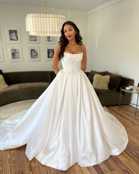 ONE BRIDAL BOUTIQUE on Instagram: "save this post for later: basque waist wedding dress inspo 💭🤍💍" Basic Silk Wedding Dress, Wedding Dress Silk Ballgown, Strapless Silk Wedding Dress Ballgown, Wedding Dress Regal, Old Timey Wedding Dress, Classy Wedding Dress Ballgown, Satin Wedding Dress Long Train, Satin Ball Gown Wedding Dress With Sleeves, Strapless Basque Waist Wedding Dress