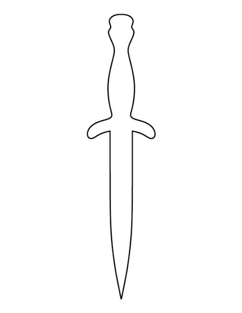 Dagger pattern. Use the printable outline for crafts, creating stencils, scrapbooking, and more. Free PDF template to download and print at http://patternuniverse.com/download/dagger-pattern/ Knife Templates Free Printable, Knife Outline, Knife Pattern Ideas, Dagger Tattoo Stencil, Printable Knife Patterns, Knife Templates Printable, Knife Making Templates, Skinning Knife Template, Dagger Designs Ideas