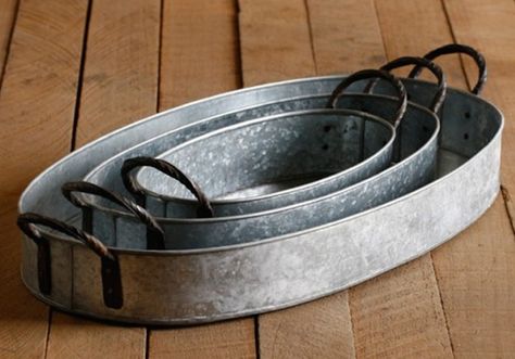 Nesting Galvanized Trays with Iron Handles, Gardenista Galvanized Serving Trays, Galvanized Containers, Galvanized Tray, Galvanized Decor, Quirky Kitchen, Iron Handles, Metal Trays, Craft Room Organization, Galvanized Metal