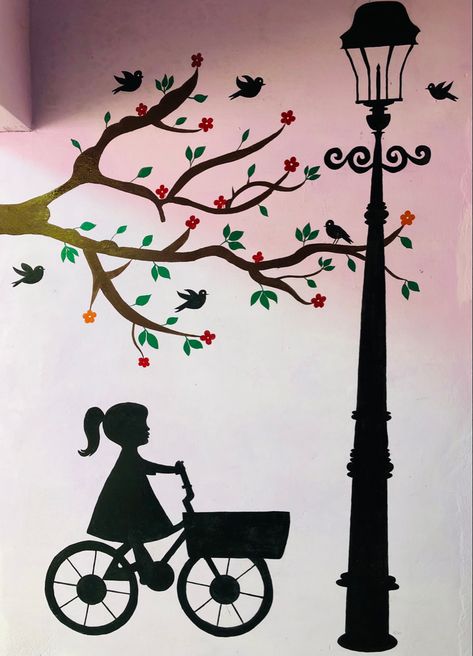 Cycle Wall Painting, Cycle Painting On Wall, Painting On Wall, Cycle Painting, Wall Painting, Chicken Recipes, Cycling, Chicken, Collage