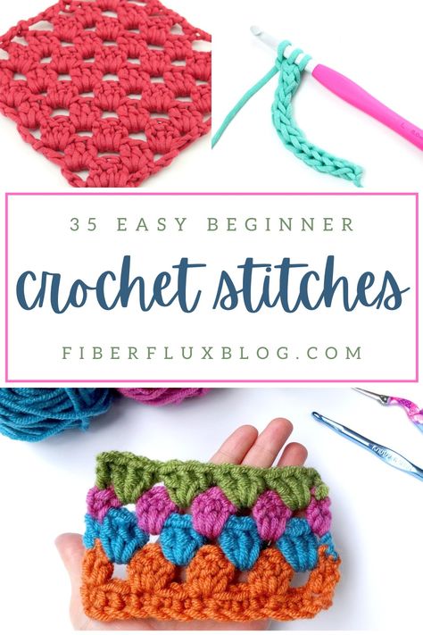 Let's learn some easy beginner crochet stitches! Here are some easy beginner crochet stitches that are fun to do and even more fun to learn! Beginner Crochet Stitches, Fpdc Crochet Stitch, Crochet Scalloped Edge, Crochet I Cord, Basket Weave Crochet, Foundation Half Double Crochet, Ripple Stitch, Foundation Single Crochet, Basketweave Stitch