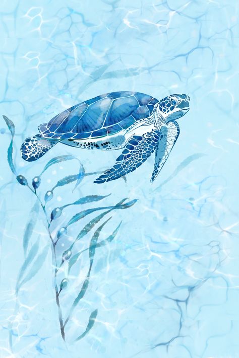 Original art work by Thomas Little. Professionally reproduced and printed on high quality photo paper. Can be signed by artist upon request. (no extra cost) Print on demand - 5 to 7 days shipping time. Blue Sea Turtle, Surface Art, Turtle Art, Ocean Wallpaper, Original Art Prints, Preppy Wallpaper, Summer Wallpaper, Pretty Wallpapers Backgrounds, Wildlife Art