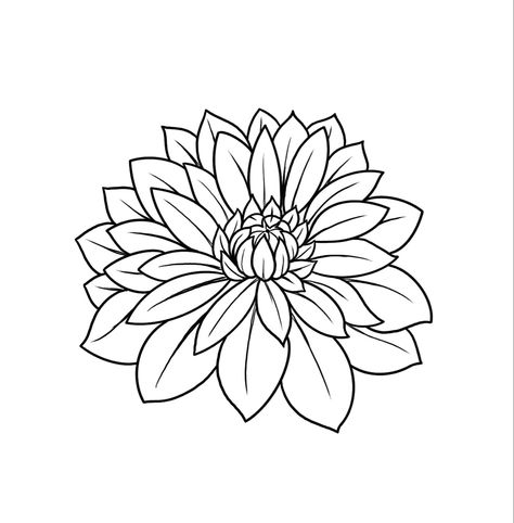 Dahlias Flower Tattoo, Dalia Drawing, Dahlia Half Sleeve Tattoo, Dahlia Flower Tattoo Simple, Small Dahlia Flower Tattoo, Dalia Flower Drawing, Dahlia Drawing Simple, Simple Dahlia Tattoo, Fine Line Dahlia Tattoo