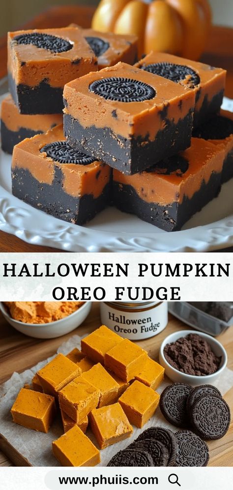 Halloween is a time for creativity in the kitchen, and what better way to celebrate this spooky season than with a delicious and festive treat? This Halloween Pumpkin Oreo Fudge not only looks enchanting but also combines the beloved flavors of pumpkin and Oreo cookies, creating an irresistible dessert that’s sure to delight kids and adults alike. Pumpkin Oreos, Halloween Fudge, Halloween Oreos, Oreo Fudge, Oreo Flavors, Festive Treats, Halloween Snacks, Halloween Desserts, Oreo Cookies