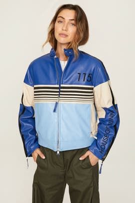 The Racer Jacket by House of Sunny for $55 | Rent the Runway Blue Racer Jacket, Racer Jackets, House Of Sunny, Racer Jacket, Blue Fits, Rent The Runway, Blue And Black, Jacket Style, Mock Neck