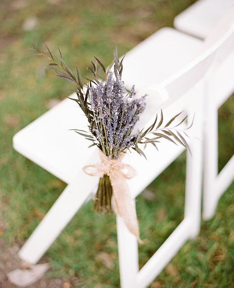 Lavender Ceremony Aisle Markers | Cassidy Carson Photography | blog.theknot.com Rustic Wedding Ceremony, Ceremony Chairs, Spring Wedding Decorations, Garden Wedding Decorations, Lovely Lavender, Aisle Decor, Lavender Wedding, Wedding Chicks, Chair Decorations