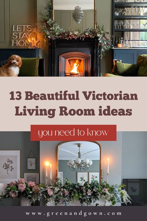 Discover Victorian Living Room Ideas that will have you dreaming of elegant, sophisticated spaces. We've put a list of 13 tips together to make the most of your living room space on the Green and Gown blog. Image source: Instagram @Elle_the_Home_Bird Victorian Cottage Living Room, Victorian Parlor Sitting Rooms, Old Victorian Living Room, Small Victorian Terrace Living Room, Bohemian Mansion, Victorian Modern Living Room, Victorian Living Rooms, Small Victorian Living Room, Victorian Decorating Ideas