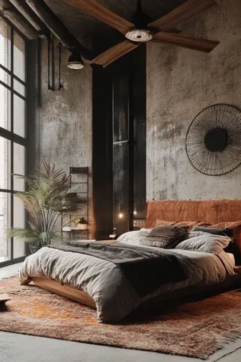 Transform your space with these cozy industrial loft bedroom ideas! If you're looking for inspiration to create a stylish yet welcoming atmosphere in a modern loft, you're in the right place. Discover how to mix raw materials like exposed brick and metal with warm textures for a chic feel. From lighting tips to furniture choices, we cover everything to help you curate a dream retreat in your urban dwelling. Whether you love a minimalist look or think bold statements, these versatile tips will rejuvenate your haven. Let's get started on your stylish transformation today! Warehouse Loft Design, Feminine Industrial Bedroom, Bedroom Room Designs, Industrial Loft Bedroom, Cozy Industrial Bedroom, Cozy Loft Bedroom, Loft Bedroom Ideas, Ny Loft, Industrial Lofts