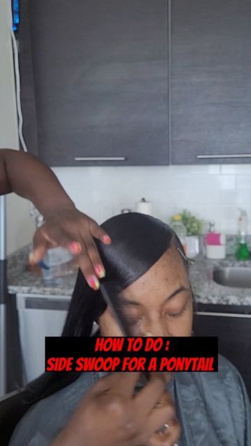 Hairstylist & Nail Tech -MD, DC, VA on Instagram: "🚩How To Do: Side Swoop For Ponytail🚩 ❗️Follow To See How To Add bundles and The Finshed Look❗️ Save And Try For Later. ✨️Use Murray's Edgewax, on the section that is part. Like shown. Comb the hair back to semi mold it. ✨️On the second section. Use the Got B GLUED Spay ,Edgewax , and blow dryer to begin to mold the hair. Like shown.Comb the hair back and place a rubberband around that section. ✨️Take the next section and start to create the Swoop Ponytail Curly Hair, How To Mold Hair For A Ponytail, How To Do A Swoop Ponytail, How To Do A Side Part Slick Back, Pinup Ponytail Hairstyles Black Hair, How To Do Side Part, Side Swoop Low Bun, Sleek Ponytail Weave With Swoop, Slick Back Ponytail With Swoop