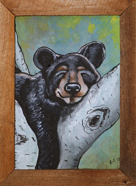 Bear Acrylic Painting Easy, Cute Bear Painting Easy, How To Paint A Bear, Bear Paintings Easy, Bear Paintings Acrylic, Easy Bear Painting, Bear Art Drawing, Black Bear Drawing, Cute Bear Painting