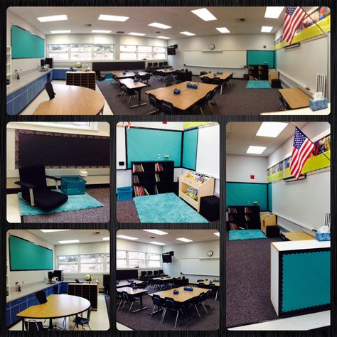 Teal Classroom Theme, Teal Classroom, Class Layout, Black Classroom, 2023 School, Daycare Decor, Classroom Makeover, Upper Elementary Classroom, 2nd Grade Classroom