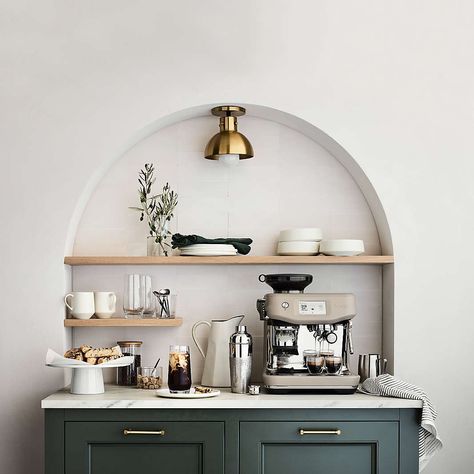 Gifts for Coffee Lovers & Tea Lovers 2024 | Crate & Barrel Sitting Room With Coffee Bar, Espresso Counter Station, Dream Coffee Bar, Matching Kitchen Appliances, Salon Coffee Station, Breville Coffee Station, Small Kitchen Coffee Station, Modern Home Coffee Bar, Coffee Bar Set Up