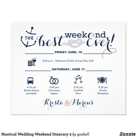 Wedding Weekend Itinerary, Program Wedding, Wedding Infographic, Nautical Wedding Theme, Bridesmaid Luncheon, Bowling Party, Wedding Itinerary, Cocktail Dinner, Weekend Itinerary