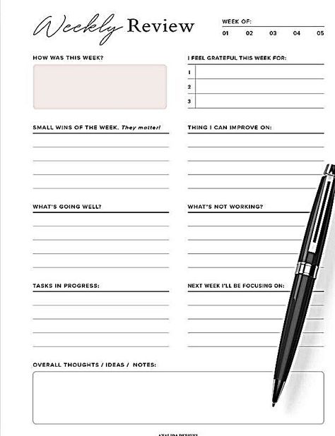 Weekly Review Template, Yearly Planner Template, Study Planner Printable, Weekly Review, To Do Planner, Self Care Bullet Journal, Daily Planner Pages, Writing Therapy, Therapy Worksheets