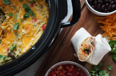 Slow Cooker Breakfast Burrito Bake Camping Casseroles, Biscuit Muffins, Slow Cooker Burrito, Burrito Bake, Easy Wraps, Best Stew Recipe, Nicole Mclaughlin, Savory Muffins Recipes, Cheap Breakfast