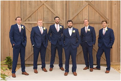 Dusty Blue Groom, Rose And Dusty Blue Wedding, Navy Blue Suit Groom, Dusty Blue Wedding Colors, Dusty Blue Napkins, Groomsmen In Navy, Cuz Cuz, Wedding Colors Ideas, Navy Blue Groomsmen