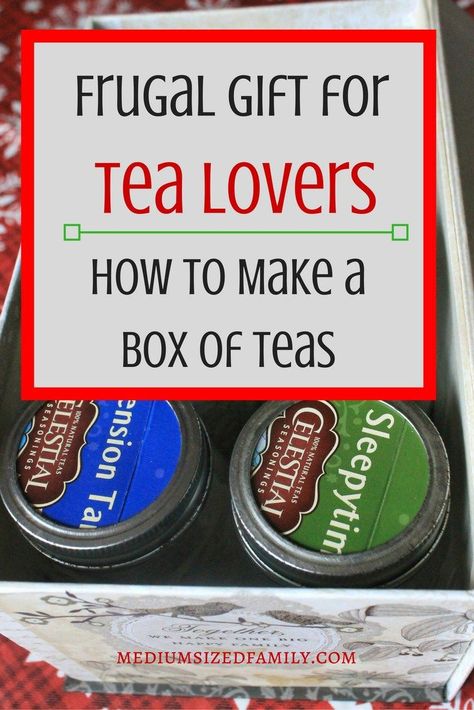 Here's a great frugal gift idea for tea lovers.  It has instructions for creating a box of teas DIY style.  What a fun gift idea! Diy Tea Gifts Ideas, Tea Gifts Diy, Christmas Gift In A Jar, Tea Lovers Gift Basket, Easy Diy Christmas Gift, Tea Sampler Gift, Gift In A Jar, Tea Gift Box, Health Drinks