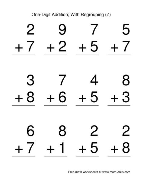 The Single Digit Addition -- Some Regrouping -- 12 per page (Z) Math Worksheet from the Addition Worksheets Page at Math-Drills.com. Single Digit Addition Worksheets, Addition Worksheets First Grade, Addition With Regrouping Worksheets, Column Addition, Basic Math Worksheets, Regrouping Addition, Adding Worksheets, Complex Sentences Worksheets, Touch Math