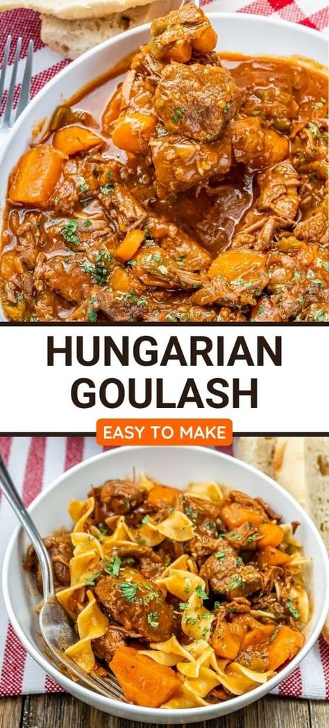 Goulash With Stew Meat, Goulash Recipes Polish, Russian Goulash, Serbian Goulash Recipes, Easy Hungarian Recipes, Hungarian Goulash Recipes Crockpot, Hungarian Goulash Recipe, Hungarian Potato Goulash, Beef Goulash Recipes Hungarian