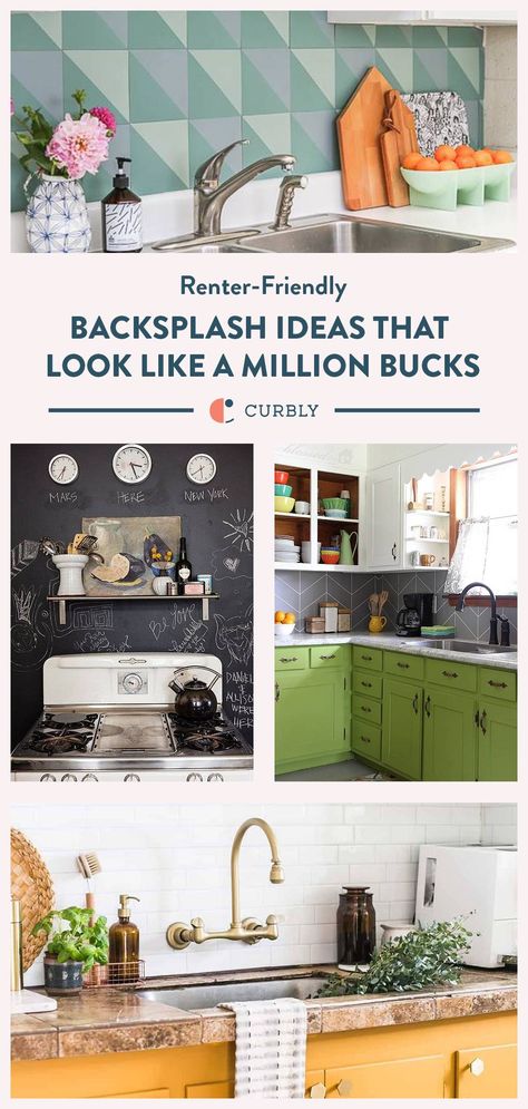 There are lots of ways to DIY yourself a better looking kitchen with a removable backsplash. All your temporary options are here, from removable wallpaper, faux tiles, painting techniques and more. Adhesive Kitchen Backsplash, Easy Backsplash Ideas Diy, Temporary Backsplash, Removable Wallpaper Kitchen, Wallpaper Backsplash Kitchen, Tiles Painting, Kitchen Tile Diy, Removable Backsplash, Easy Backsplash