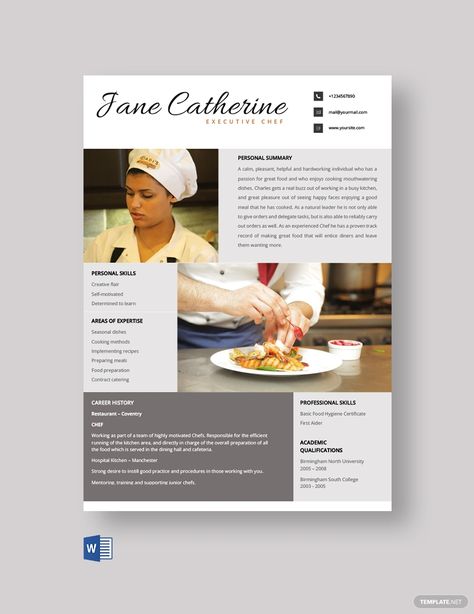 Free Executive Chef Resume Template #AD, , #Paid, #Executive, #Free, #Chef, #Template, #Resume Chef Portfolio Design, Chef Portfolio, Chef Business Cards, Chef Resume, African Jumpsuit, Job Resume Template, Bio Data, Adorable Pictures, Design Cv