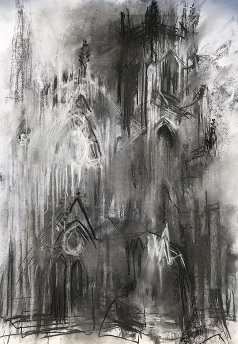 Abstract Charcoal Art, Monochromatic Artwork, Art Alevel, A Level Art Sketchbook, Art Charcoal, York Minster, Charcoal Sketch, Charcoal Art, Cat Air