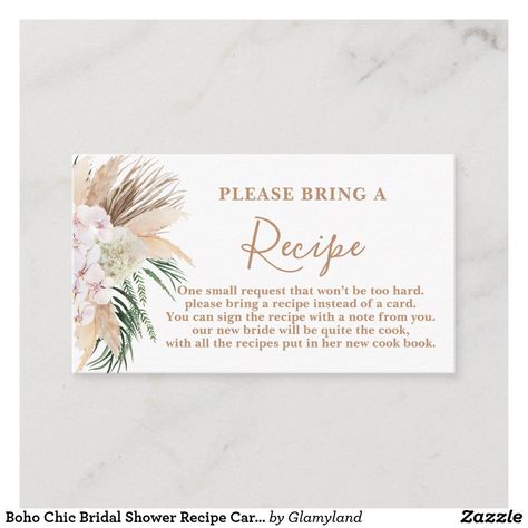 Boho Recipe Cards, Bridal Shower Recipe Request, Bridal Shower Recipe Book, Cocktail Recipe Card, Bridal Shower Recipe Cards, Bridal Shower Recipe, Chic Bridal Showers, Boho Bridal Shower, Bridal Shower Food