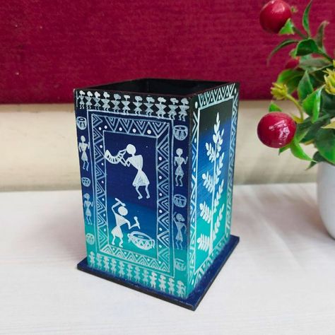 #Buy An Decorative Multipurpose Pen Stand-Exclusively hand-painted in Warli Painting. The price of the product is ₹ 699/- Click to buy from our website: https://gifts.penkraft.in/Product-Details/PK-G-88/Decorative-Multipurpose-Pen-Stand-1-by-Penkraft---Exclusively-hand-painted-in-Warli-Painting/129 or from Amazon India: https://www.amazon.in/dp/B08TC6J4KZ For queries/assistance: +91 9136024968 Warli Painting, Bond Paper Design, Pen Stand, Amazon India, Bond Paper, Wooden Pen, Madhubani Painting, Fun Easy Crafts, Diy Creative Crafts