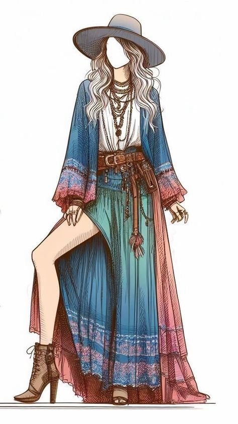 Character Vibes, First Day Outfit, Inspo Art, Bohemian Style Clothing, Boho Clothes, Fashion Sketch, Boho Girl, Fashion Portfolio, Art Experience