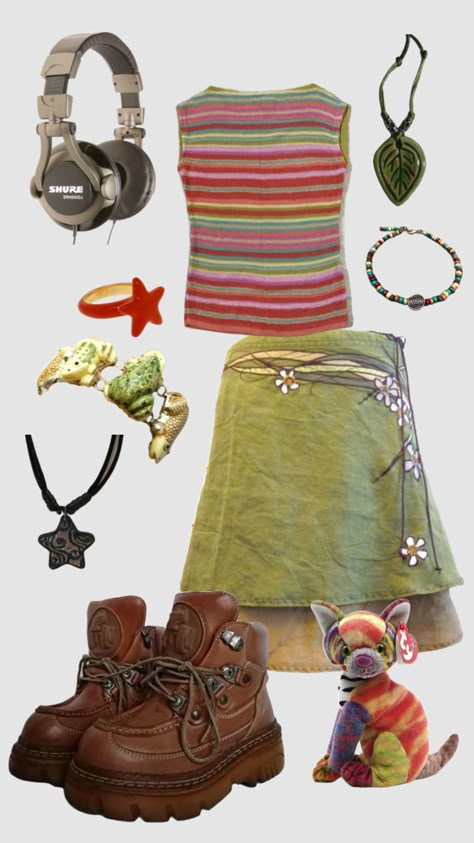 Japanese Garden Outfit, Summer Outfits Funky, Bug Core Outfits, Alice In Wonderland Outfit Ideas Casual, Funky Summer Fashion, Trinket Core Outfit, Trinketcore Outfit, Cute Nerdy Outfits, Kidcore Outfit