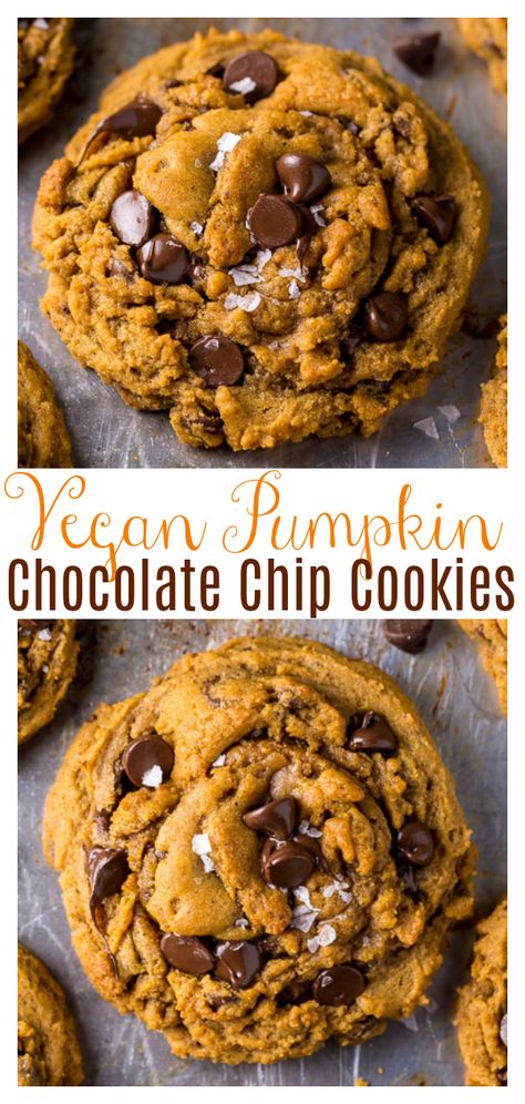 Vegan Pumpkin Chocolate Chip Cookies, Vegan Pumpkin Cookies, Cookies With Chocolate Chips, Baker By Nature, Coconut Dessert, Cookies With Chocolate, Chocolate Pumpkin, Cookies Vegan, Pumpkin Chocolate Chip