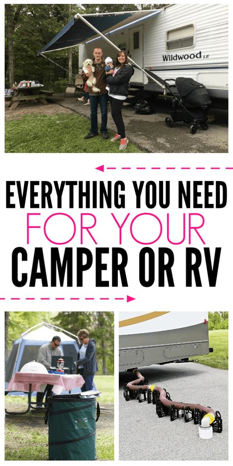 Everything You Need to Camp In A Camper or RV - Organization Obsessed Survival Camping Ideas, Camping In A Camper, Iveco Daily Camper, Camping Basics, Camping Hacks With Kids, Vw T5 Camper, Camping Illustration, Kangoo Camper, Camping Bedarf