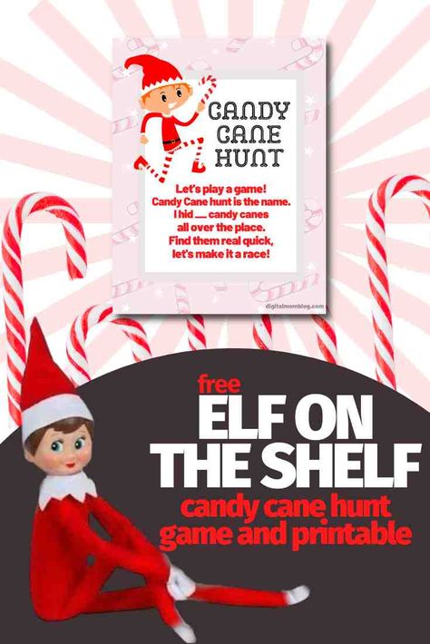 Elf Hiding Candy Canes, Elf Candy Cane Hunt, Elf On The Shelf Candy Cane Hunt, Elf On The Shelf Candy, Candy Cane Hunt, Elf Printables Free, Candy Cane Scavenger Hunt, Christmas Drinking Games, Free Christmas Games