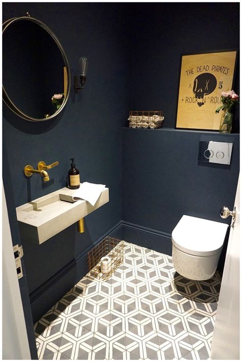 2016-05-30_0024 Aesthetic Navy, White Bathroom Paint, Small Downstairs Toilet, Cloakroom Toilet, Downstairs Cloakroom, Small Toilet Room, Bilik Air, Downstairs Loo, Guest Toilet