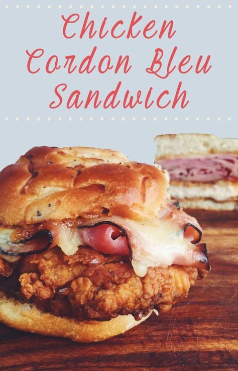 chicken cordon bleu sandwich easy Cordon Bleu Sandwich, Chicken Cordon Bleu Sandwich, Mackenzie Smith, Cordon Blue, Spicy Fried Chicken, Chicken Sandwich Recipes, Fried Chicken Sandwich, Hot Sandwich, Chicken Cordon