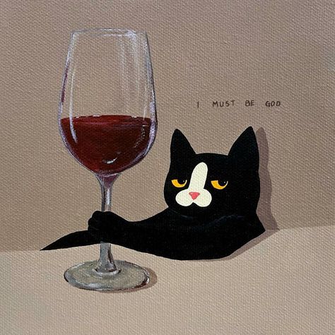 Labyrinth, A Cat, Black Cat, Wine, Black And White, Canvas, Glass, Red, White