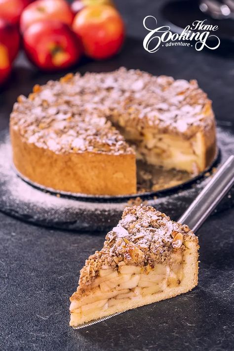 German Apple Streusel Cake - Apfelkuchen mit Streusel Caramel Apple Crisp Cheesecake, Apple Streusel Cake, Best Apple Desserts, Salted Caramel Tart, Adventure Videos, Apple Crisp Cheesecake, Triple Chocolate Mousse Cake, German Apple Cake, Apple French Toast