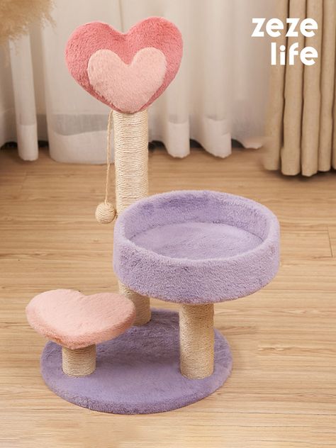 25.6'' - Heart Cat Tree - Scratching Post - Zezelife Kawaii Cat Tree, Pink Cat Tree, Cat Tree Cute, Cute Cat Supplies, Cat Standing Up Drawing, Cute Cat Trees, 80s Fashion Rock, Mini Cat Room, Small Cat Tower