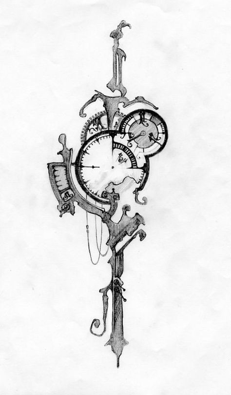 Steampunk Drawings, Tattoo Clock, Pocket Watch Tattoo Design, Riley Freeman, Tatuaje Trash Polka, Clock Drawing, Watch Tattoo Design, Fantasy Tattoo, Steampunk Tattoo