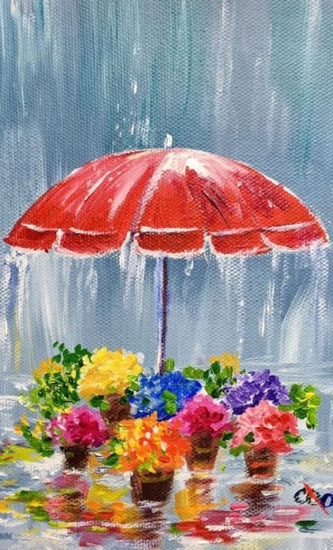 60 New Acrylic Painting Ideas to Try in 2018 - Bored Art Umbrella In The Rain, Simple Oil Painting, Easy Landscape Paintings, Acrylic Painting Ideas, Watercolor Paintings For Beginners, John Singer Sargent, Watercolor Paintings Easy, Acrylic Painting For Beginners, 수채화 그림