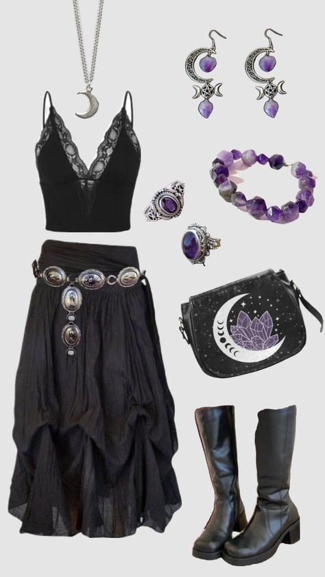 Estilo Hippie, Hippie Style Clothing, Witchy Fashion, Witch Outfit, Alt Fashion, Grunge Goth, Swaggy Outfits, Gothic Outfits, Hippie Outfits