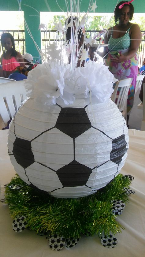 Soccer Ball Paper Lantern   Centerpiece Paper Lantern Centerpiece, Soccer Centerpieces, Paper Lantern Centerpieces, Soccer Baby Showers, Soccer Party Decorations, Sports Centerpieces, Soccer Banquet, Soccer Theme Parties, Soccer Decor