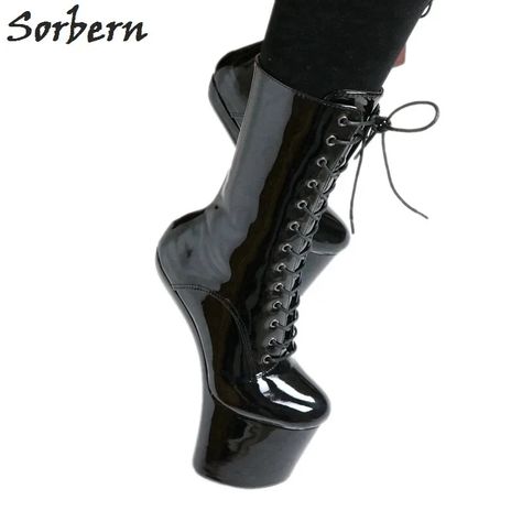 Sorbern 20Cm Hoof Heelless Ankle Boots For Women Platform Shoes Cosplay Unisex Dragqueen Booty Extreme High Heels Vamp Cos Shoes Exotic Pole Dance, Modern Boots, Shiny Shoes, Pu Boots, Pu Heels, Boot Types, Platform Ankle Boots, Pole Dance, Round Toe Heels