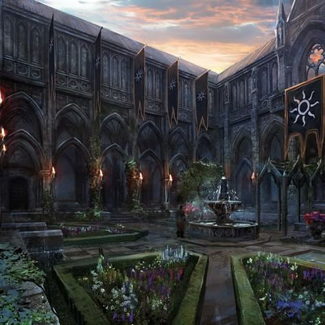 Fantasy Place Aesthetic, Fantasy Castle Garden, Medieval Castle Aesthetic, Royal Courtyard, Dragon Age Wallpaper, Concept Art Wallpaper, Palace Aesthetic, Castle Exterior, The Witcher Wild Hunt