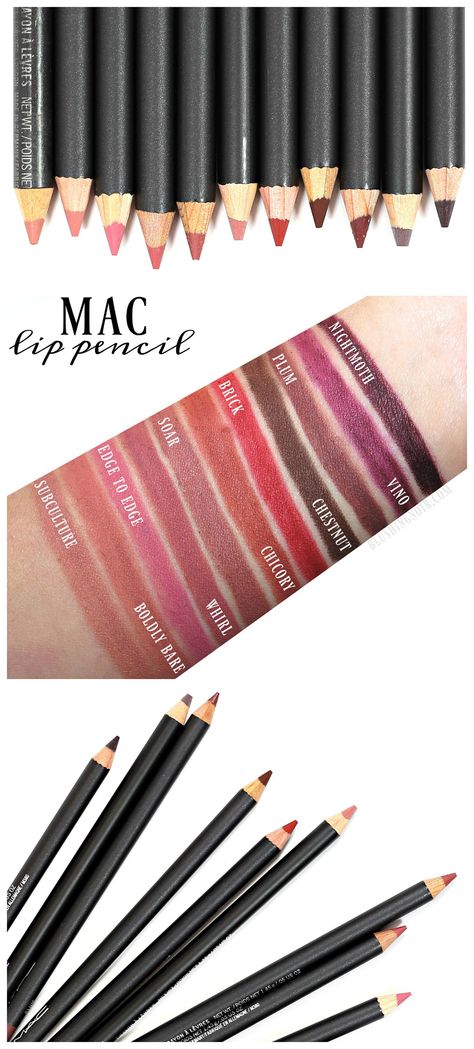 MAC Lip Pencil swatches Popular Lipstick, Mac Lip Liner, Lip Pencil Colors, Mauve Lipstick, Coconut Oil Beauty, Mac Lip Pencil, Mac Lip, Lipstick Pencil, Lipstick For Fair Skin