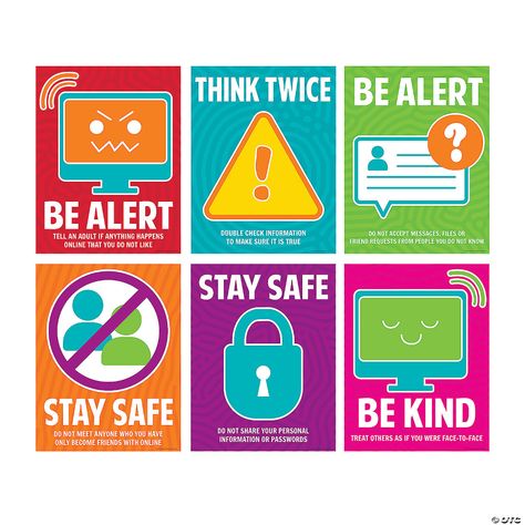 Digital Awareness Poster Set | Oriental Trading Internet Safety Posters, Internet Safety For Kids Posters, Be Safe In Cyberspace Poster, Digital Literacy Posters, Safe Internet Poster, Digital World Poster, Safer Internet Day Posters, Online Safety Poster, Internet Safety Poster