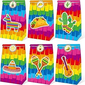 MOAXMOA Mexican Fiesta Candy Bags 24 PCS Party Favor Goodie Treat Bag Candy Treat Favors Bags Cinco De Mayo Themed Birthday Baby Shower With Cute Stickers Fiesta Party Favors, Mexican Fiesta Party, Mexican Birthday, Fiesta Theme Party, Treat Gift, Birthday Stickers, Fiesta Party, Party Favor Bags, Candy Bags