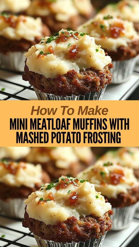 Ingredients: For the Meatloaf: 1 lb ground beef 1/2 cup breadcrumbs 1/4 cup ketchup... Mini Loaf Pan Recipes Meat, Potatoes In Muffin Tin Recipe, Muffin Tin Recipes Dinner, Muffin Pan Meatloaf, Meatloaf Muffins Recipe, Savory Meatloaf, Mini Meatloaf Muffins, Mini Meatloaf Recipes, Meatloaf Cupcakes